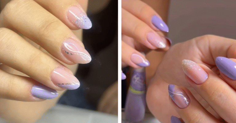 Unha lilás com glitter