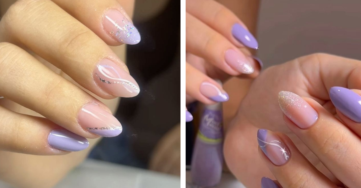 Unha lilás com glitter