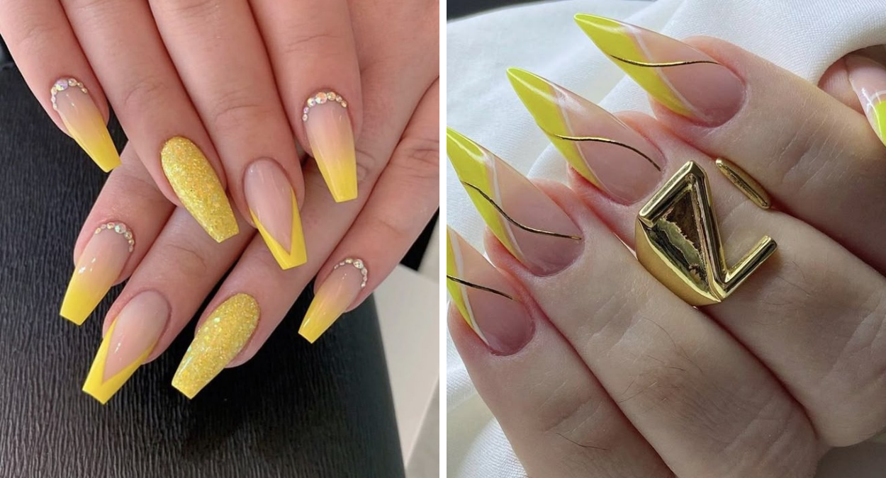 Unhas amarelas decoradas