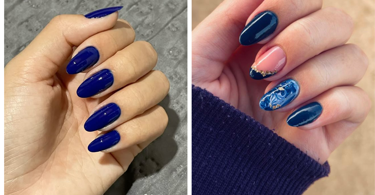 Unhas em gel azul